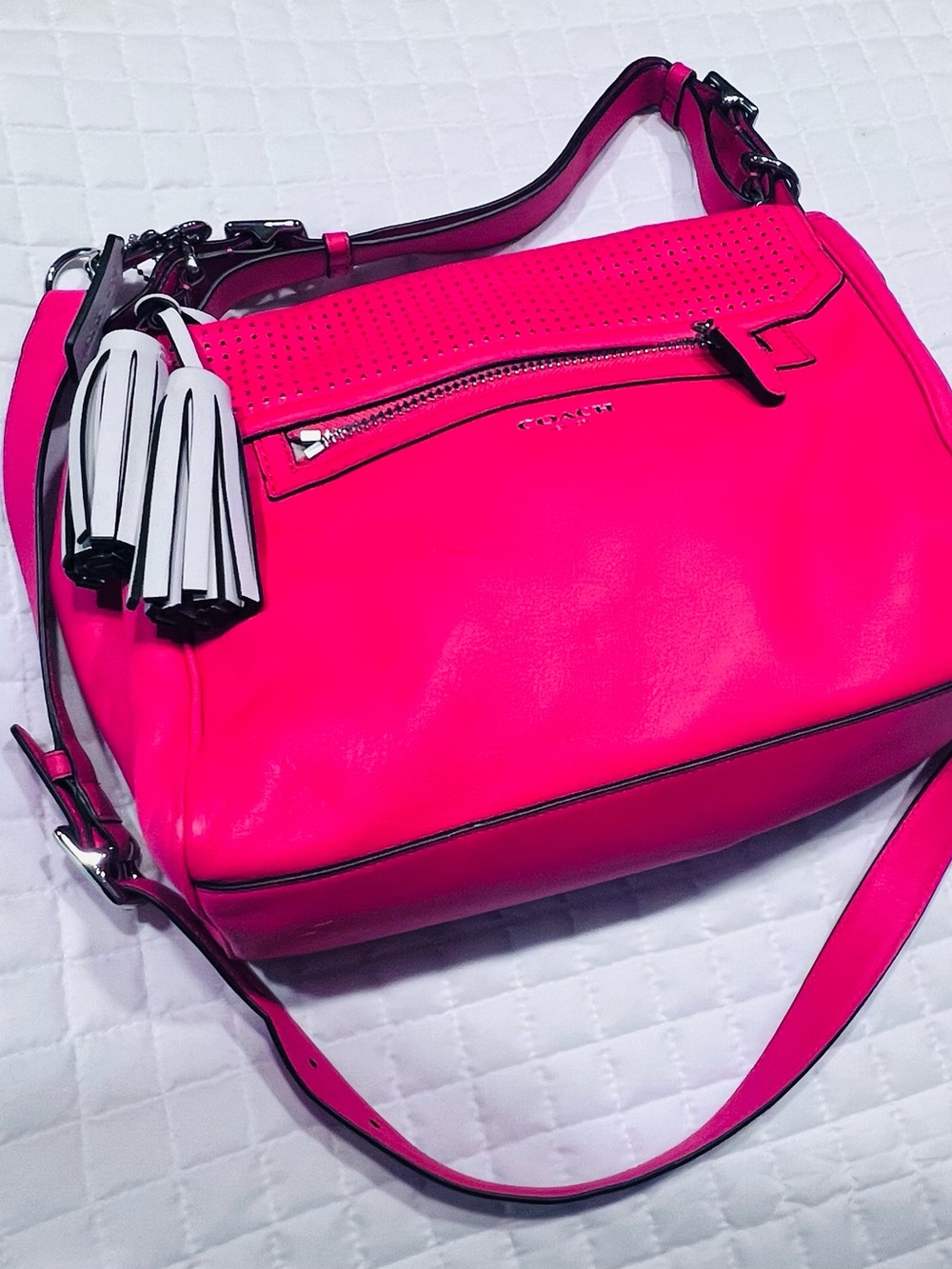 Coach Legacy Romy 22386 Dark Coral Perforated Leather Convertible Bag - Picture 2 of 5